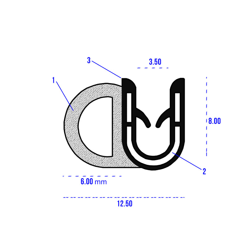 Heavy Duty Adaptable Rubber Grips Side Seal For Panels 1mm to 2mm