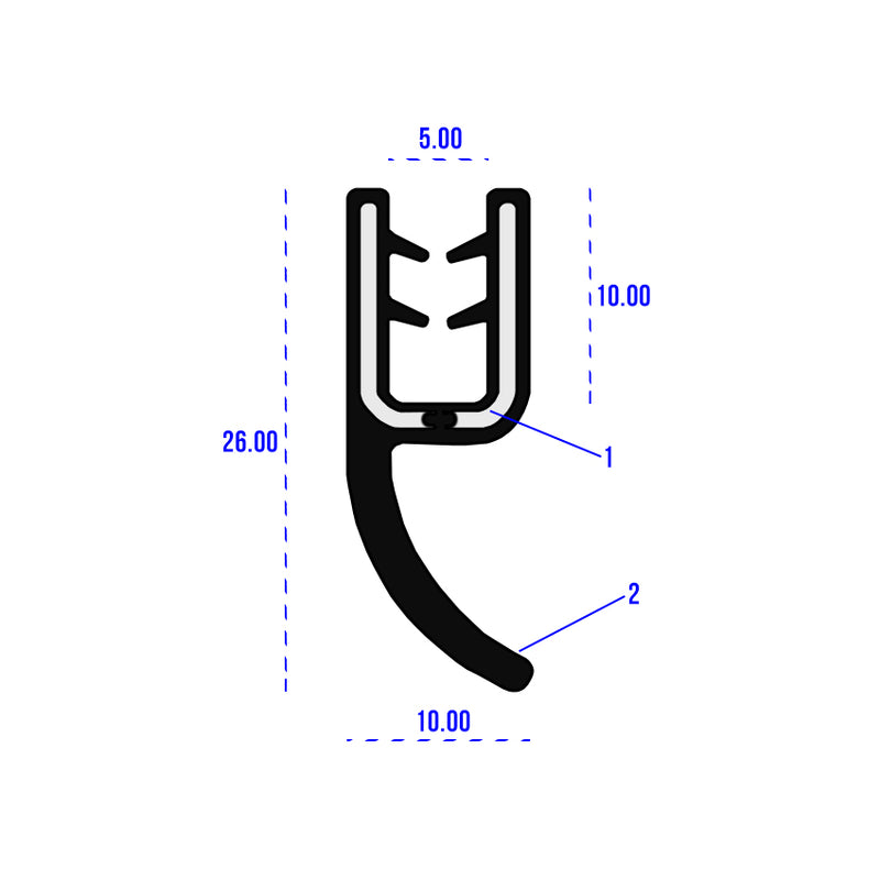 Black EPDM Self-Grip Rubber Top Tail Seal For Panels 1.6mm to 3mm With Metal Insert