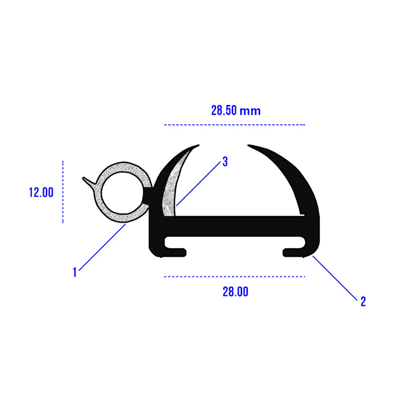 20m Coil of EPDM Rubber For Caravan Opening Windows 28.5mm Panels