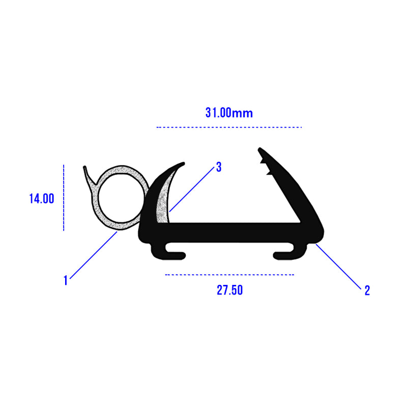 Baines Caravan Opening Window Rubber With 25mm PVC Insert