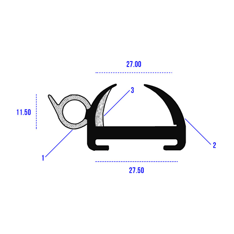 Black Caravan Opening Window Rubber With 25mm PVC Insert – 20M Coil