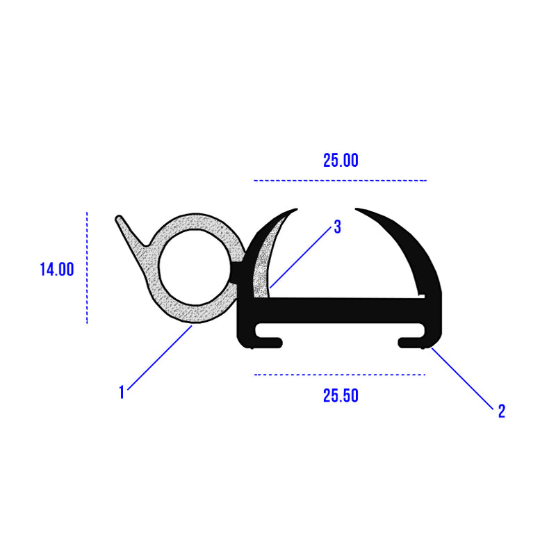 EPDM Black Caravan Opening Window Rubber For 25mm Panel - 20m Coil