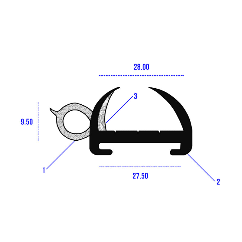 Black EPDM Caravan Opening Window Rubber For 28mm Panel - 20M Coil