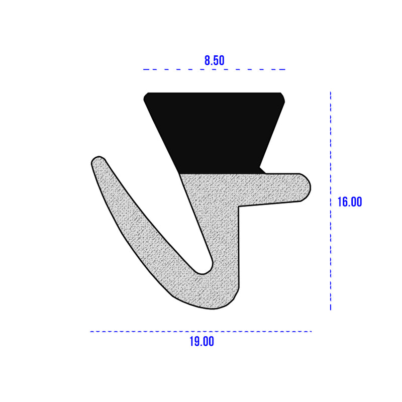 Dual Hardness EPDM Sponge Door Seal with Hook Section – 8mmx16mm