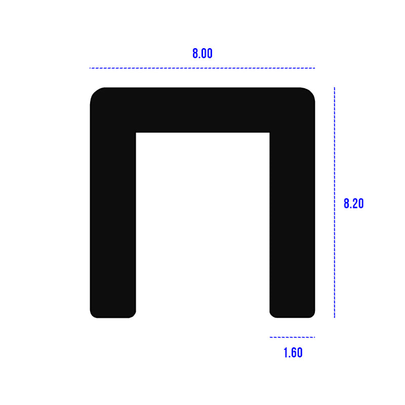 Versatile EPDM Black U Channel For 4.5mm Panel - 4.8mm x 8mm