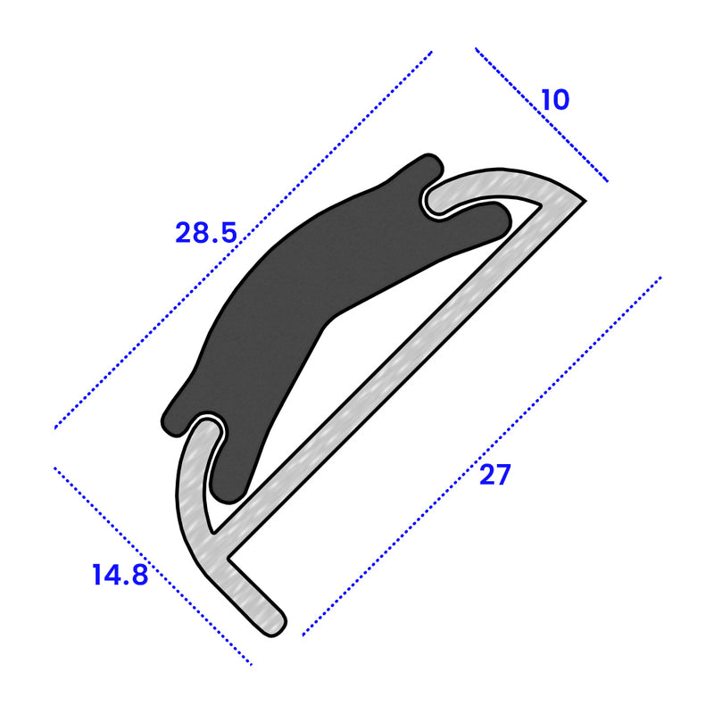 High-Quality Aluminium Rub Rail with Black PVC Insert – 28.5mm x 14.8mm