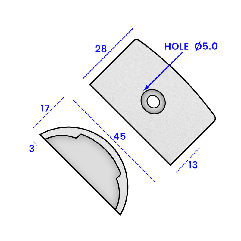 Marine Grade End Cap with Countersunk Hole – 38mm x 19.6mm