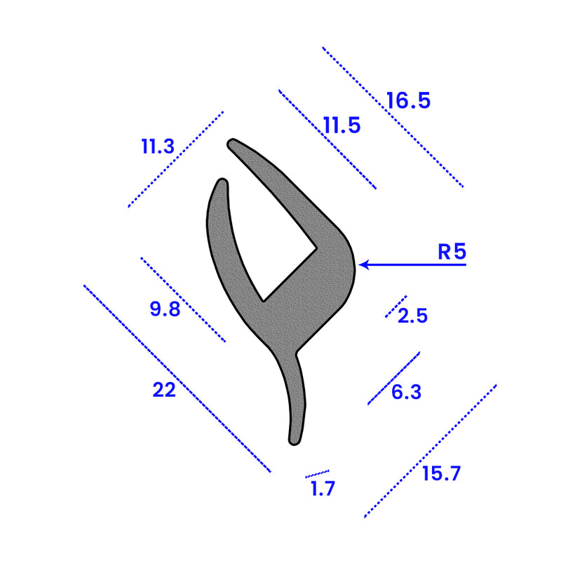 Versatile EPDM Rubber U Channel with Lip - 6.3mm Panel Gap