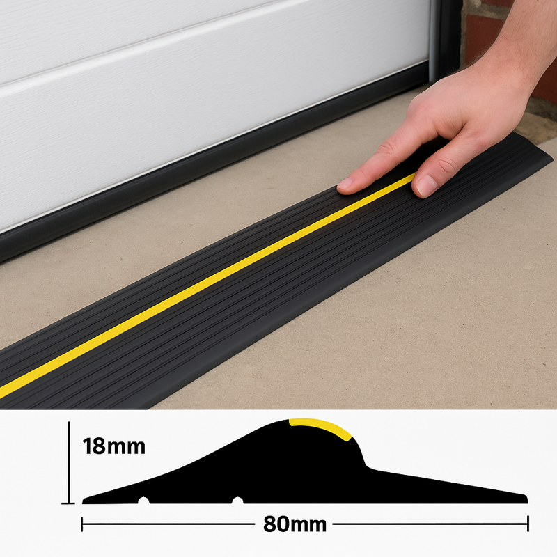 Heavy-Duty Garage Door Threshold Seal Weatherproof Rubber Strip with Hi-Vis Safety, Energy Saving