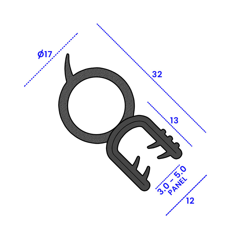 High-Quality EPDM Edge Trim with 17mm Sealing Bulb – For 3mm to 5mm Panels