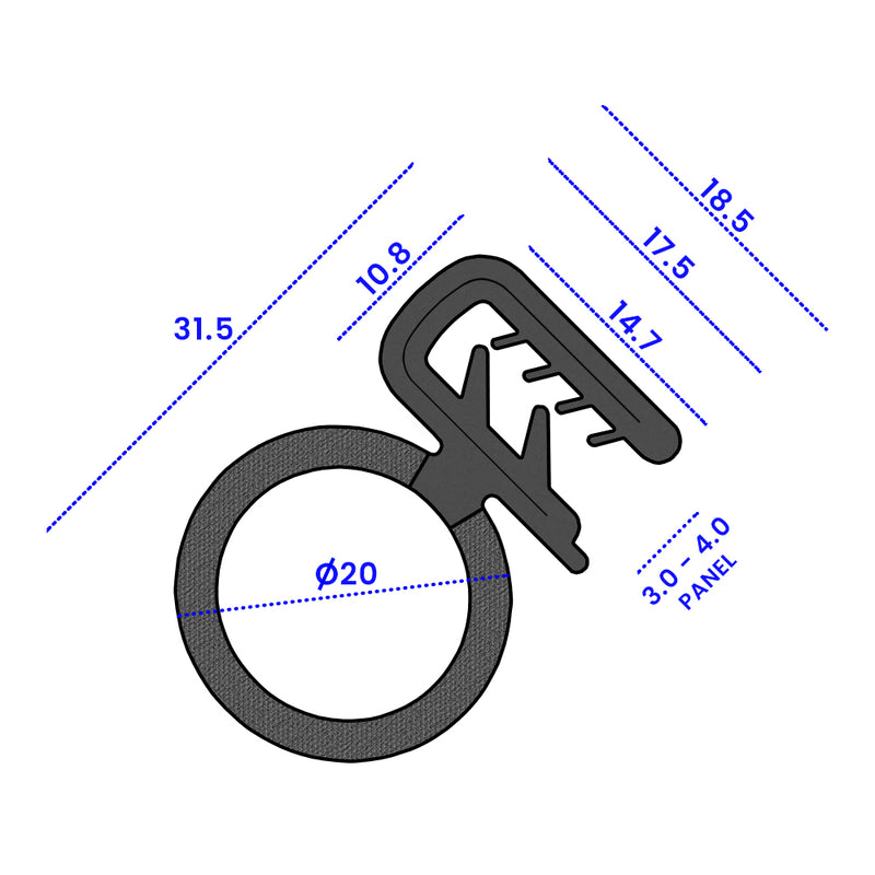 EPDM Side Seal with 20mm Bulb – Sold Per Metre