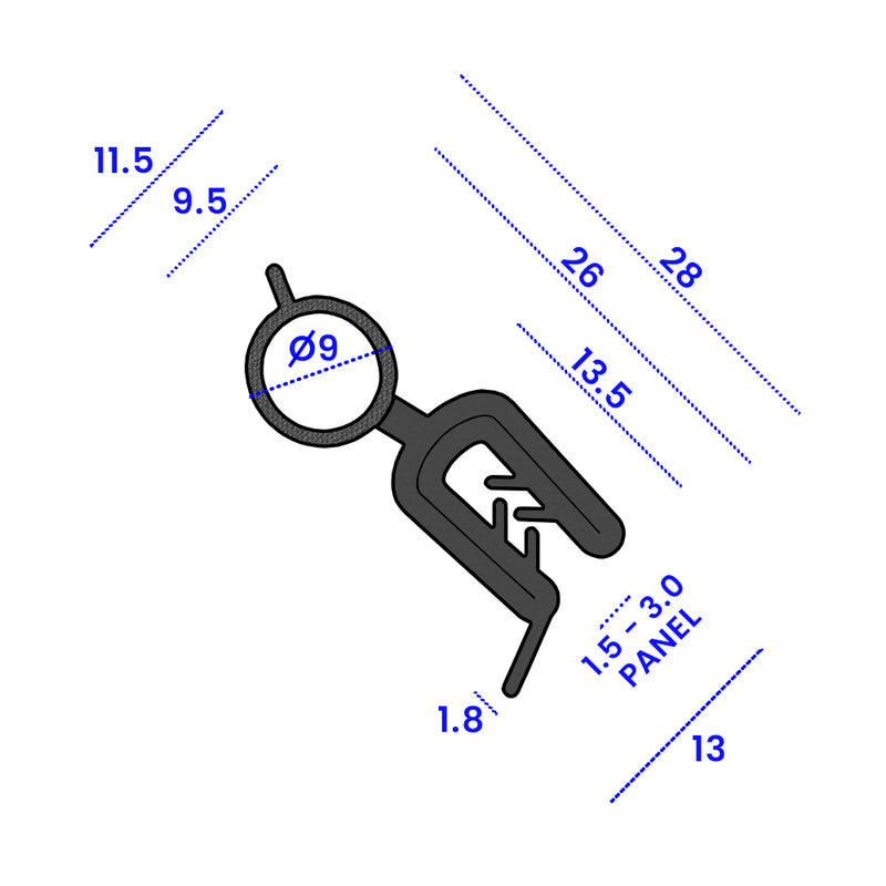 9mm Bulb EPDM Self-Grip Seal for 1.5mm-3mm Panels – Per Metre