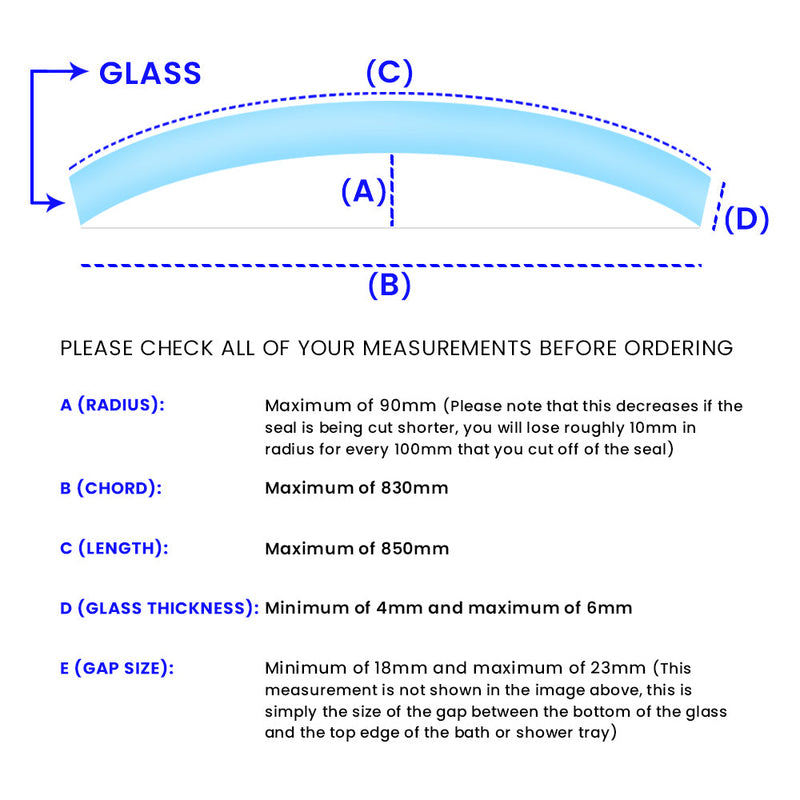 Flexible PVC Shower Seal for Curved Glass Custom Length Available