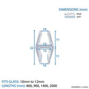 Vertical Shower Screen Seal for 10-12mm Glass Panels (Available Lengths: 800mm, 900mm, 1400mm, 2000mm)