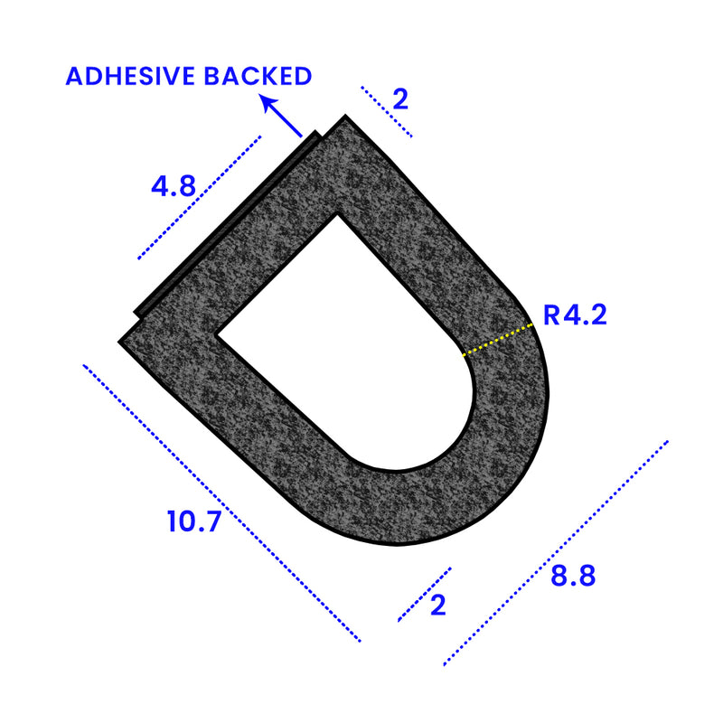 High-Quality EPDM Sponge Rubber Seal Adhesive Backed - 12.3mm x 10mm